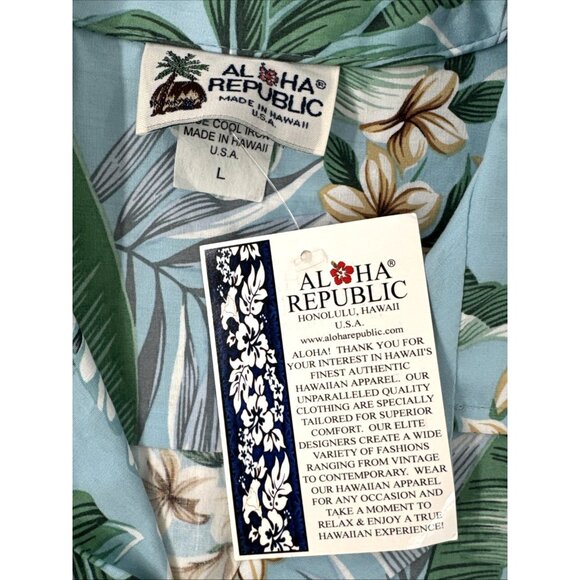 Vintage 90s Aloha Republic Hawaiian Shirt Mens Large Blue Tropical Print NEW - Picture 2 of 9
